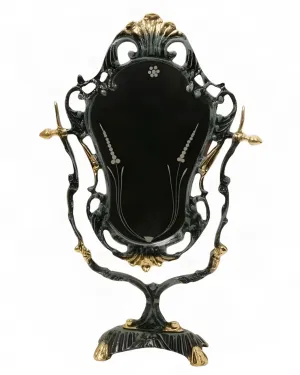 Luxus Barock Drehbarer Tischspiegel mit Skulpturalem Offenrahmen und Verziertem Sockel von Luxury Group International