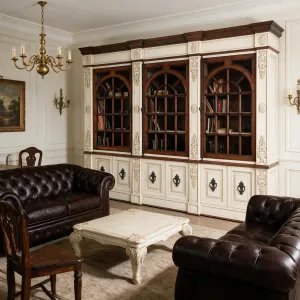 Vetrina di Lusso Barocca con Triplo Arco in Vetro e Base Intagliata Vista lifestyle di Luxury Group International