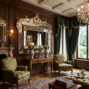 Luxury Baroque Venetian Style Large Horizontal Glass Wall Mirror with Ornate Crown Crest Lifestyle View by Luxury Group International