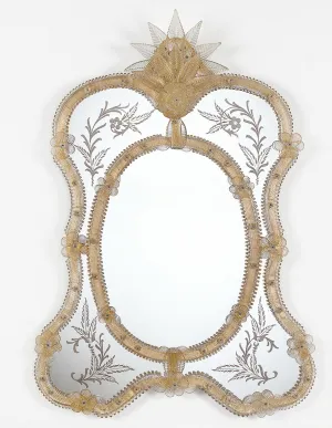 Luxury Baroque Venetian Style Oval Centre Glass Wall Mirror with Floral Ornate Crown Crest Front View by Luxury Group International