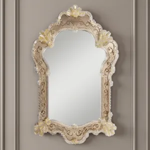 Luxury Baroque Venetian Style Wall Mirror with Champagne Gold Etched Glass Frame Front View by Luxury Group International