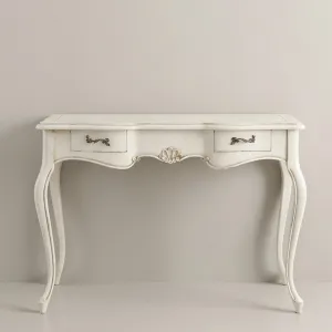Luxury Baroque White Console Table with Cabriole Legs & Dual Drawer Storage Front View by Luxury Group International
