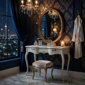 Luxury Baroque White Console Table with Cabriole Legs & Dual Drawer Storage Lifestyle View by Luxury Group International