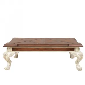 Luxury Baroque Wooden Coffee Table with Geometric Panelled Top and Ivory Carved Legs Front View by Luxury Group International