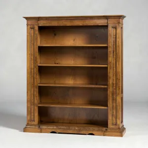 Luxury Baroque Wooden Open Shelving Bookcase with Architectural Pilaster Detailing Front View by Luxury Group International