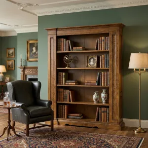Luxury Baroque Wooden Open Shelving Bookcase with Architectural Pilaster Detailing Lifestyle View by Luxury Group International