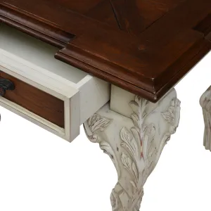 Luxury Baroque Wooden Side Table with Geometric Panelled Top and Ivory Carved Legs Detail View by Luxury Group International