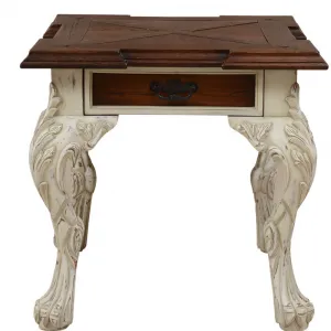 Luxury Baroque Wooden Side Table with Geometric Panelled Top and Ivory Carved Legs Side View by Luxury Group International
