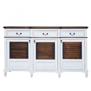 Luxus Barock Holz Sideboard in Weiß & Walnuss-Finish mit 3 Schubladen & Schranktüren Vorderansicht von Luxury Group International