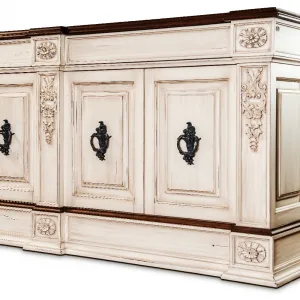 Luxuriöses Barock-Holzsideboard mit vier Schranktüren in antikem Elfenbein-Finish Detailansicht von Luxury Group International