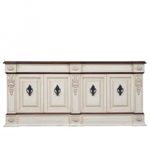 Luxuriöses Barock-Holzsideboard mit vier Schranktüren in antikem Elfenbein-Finish Vorderansicht von Luxury Group International