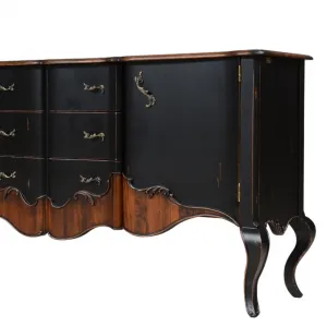 Luxus Barockes Holz-Sideboard mit sechs Schubladen & zwei Schränken in antik-schwarzer Optik Detailansicht von Luxury Group International