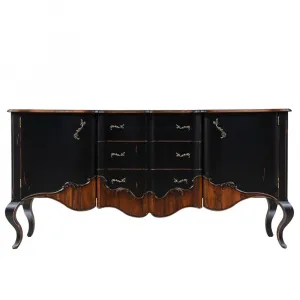 Luxus Barockes Holz-Sideboard mit sechs Schubladen & zwei Schränken in antik-schwarzer Optik Vorderansicht von Luxury Group International