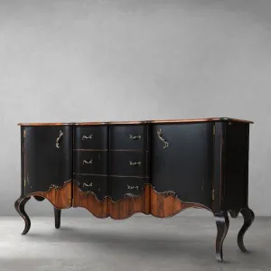 Luxus Barockes Holz-Sideboard mit sechs Schubladen & zwei Schränken in antik-schwarzer Optik Vorderansicht von Luxury Group International