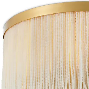 White Glass Bead Flush Mount Designer Ceiling Light with Golden Frame - Luxury Hotel Furniture Detail View by Luxury Group International