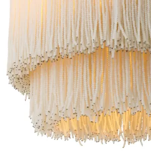 White Glass Bead Flush Mount Designer Ceiling Light with Golden Frame - Luxury Hotel Furniture Detail View by Luxury Group International