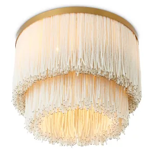 White Glass Bead Flush Mount Designer Ceiling Light with Golden Frame - Luxury Hotel Furniture Front View by Luxury Group International