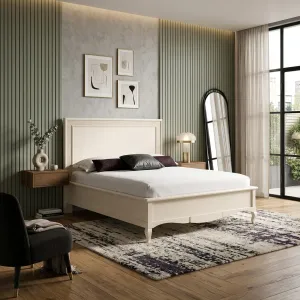 Luxury Bed with White Upholstered Panel Headboard In Ivory Base Frame Lifestyle View by Luxury Group International