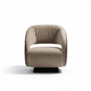 Luxury Beige and Mauve Sculptural Armchair with Black Metal Base - Luxury Hotel Furniture Front View by Luxury Group International