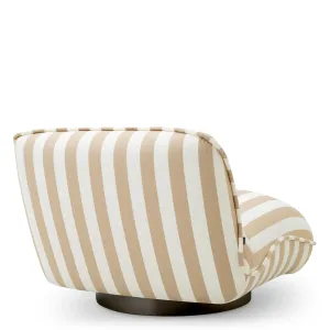Luxury Beige and White Striped Armless Lounge Chair with Curved Seat and Round Base Back View by Luxury Group International