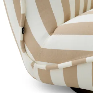 Luxury Beige and White Striped Armless Lounge Chair with Curved Seat and Round Base Detail View by Luxury Group International