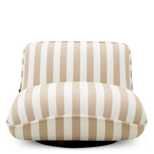 Luxury Beige and White Striped Armless Lounge Chair with Curved Seat and Round Base Front View by Luxury Group International