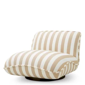 Luxury Beige and White Striped Armless Lounge Chair with Curved Seat and Round Base Front View by Luxury Group International