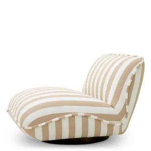 Luxury Beige and White Striped Armless Lounge Chair with Curved Seat and Round Base Side View by Luxury Group International