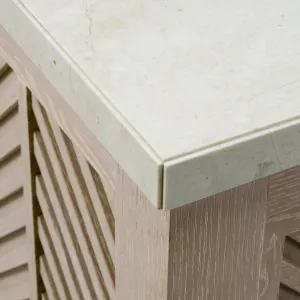 Luxury Beige Bar Cabinet with Chevron Doors & Golden Foot Rail – 131 cm - Luxury Hotel Furniture Detail View by Luxury Group International