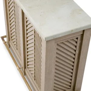 Luxury Beige Bar Cabinet with Chevron Doors & Golden Foot Rail – 131 cm - Luxury Hotel Furniture Detail View by Luxury Group International