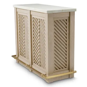 Luxury Beige Bar Cabinet with Chevron Doors & Golden Foot Rail – 131 cm - Luxury Hotel Furniture Side View by Luxury Group International