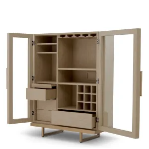 Luxus Beige Bar-Schrank mit Glastüren & goldenem Metallfuß - Luxus Hotelmöbel Innenansicht von Luxury Group International