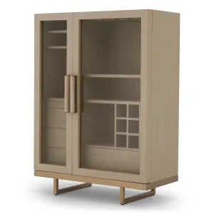 Luxus Beige Bar-Schrank mit Glastüren & goldenem Metallfuß - Luxus Hotelmöbel Seitenansicht von Luxury Group International