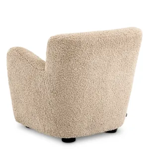 Luxuriöser beiger Bouclé-Sessel mit geschwungenen Armlehnen – 87 cm – Luxus-Hotelmöbel Rückansicht von Luxury Group International