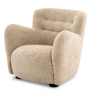 Luxuriöser beiger Bouclé-Sessel mit geschwungenen Armlehnen – 87 cm – Luxus-Hotelmöbel Vorderansicht von Luxury Group International