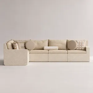 Sofá Seccional en Forma de L de Concreto Beige de Lujo con Tapicería de Tela - Muebles para Exterior Vista frontal por Luxury Group International