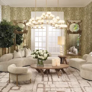 Luxury Beige Curved Large Modular Sectional Sofa - Luxury Hotel Furniture Lifestyle View by Luxury Group International