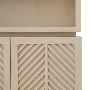 Luxury Beige Display Cabinet with Open Shelves & Chevron Doors – 240 cm - Luxury Hotel Furniture Detail View by Luxury Group International