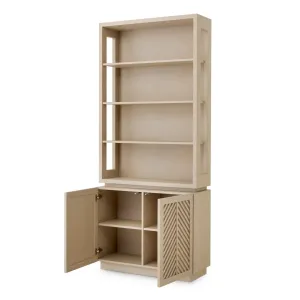 Luxury Beige Display Cabinet with Open Shelves & Chevron Doors – 240 cm - Luxury Hotel Furniture Front View by Luxury Group International