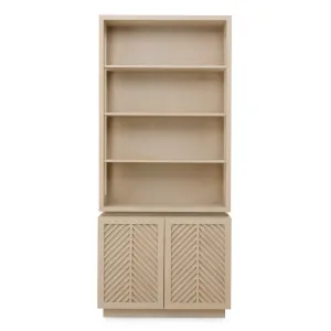 Luxury Beige Display Cabinet with Open Shelves & Chevron Doors – 240 cm - Luxury Hotel Furniture Front View by Luxury Group International