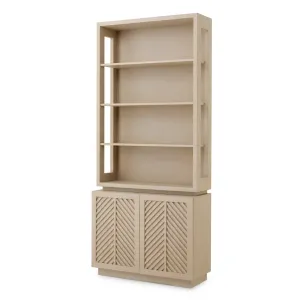 Luxury Beige Display Cabinet with Open Shelves & Chevron Doors – 240 cm - Luxury Hotel Furniture Front View by Luxury Group International