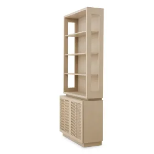 Luxury Beige Display Cabinet with Open Shelves & Chevron Doors – 240 cm - Luxury Hotel Furniture Side View by Luxury Group International
