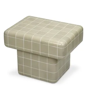 Luxury Beige Grid-Pattern Outdoor Side Table - Luxury Outdoor Furniture Front View by Luxury Group International