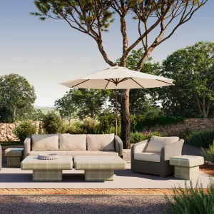 Luxury Beige Grid-Pattern Outdoor Side Table - Luxury Outdoor Furniture Lifestyle View by Luxury Group International