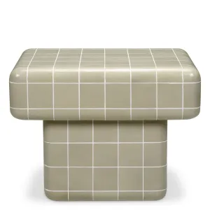 Luxury Beige Grid-Pattern Outdoor Side Table - Luxury Outdoor Furniture Side View by Luxury Group International