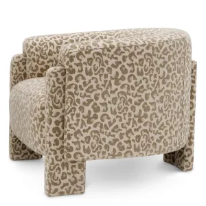 Sillón de diseño tapizado de lujo en color beige con estampado de leopardo - Sillón de lujo Vista lateral por Luxury Group International