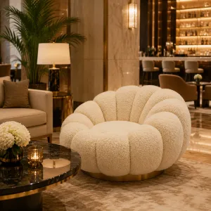 Luxury Beige Modern Round Chair 112 cm - Luxury Living Room & Hotel Furniture Lifestyle View by Luxury Group International