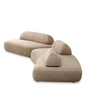 Sofá Modular Curvo Beige de Lujo con Cojines Traseros Esculturales - Mobiliario de Hotel de Lujo Vista detalle por Luxury Group International