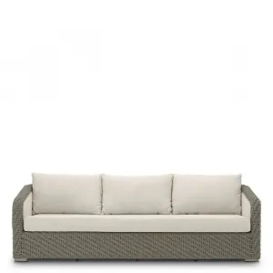 Luxus Beige Outdoor-Sofa mit Geflochtenem Rattanrahmen & Kissen – Luxus Hotelmöbel Vorderansicht von Luxury Group International