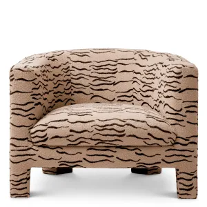 Luxury Beige Patterned Armchair with Curved Back & Wavy Contrast Design – Luxury Hotel Furniture Front View by Luxury Group International